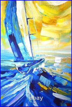 Seascape Modern Painting Sailing Original Stretched Canvas Artwork 20 x 16 inch