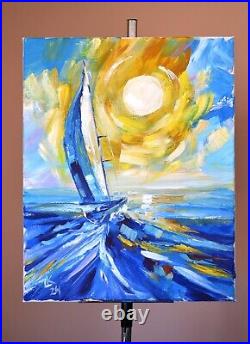 Seascape Modern Painting Sailing Original Stretched Canvas Artwork 20 x 16 inch