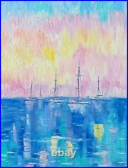 Seascape Original Art Oil Painting on Canvas Signed 50x40cm Sailboat Artwork