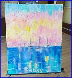 Seascape Original Art Oil Painting on Canvas Signed 50x40cm Sailboat Artwork