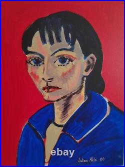 Self Portait of Woman. Red. Acrylic on Canvas 18x24 Original