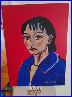 Self Portait of Woman. Red. Acrylic on Canvas 18x24 Original