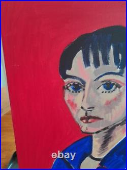 Self Portait of Woman. Red. Acrylic on Canvas 18x24 Original