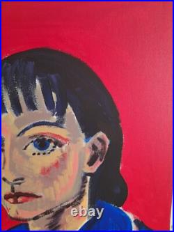 Self Portait of Woman. Red. Acrylic on Canvas 18x24 Original