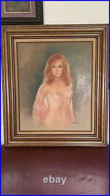 Sexy Redhead Portrait Original Vintage Oil Painting 32X28