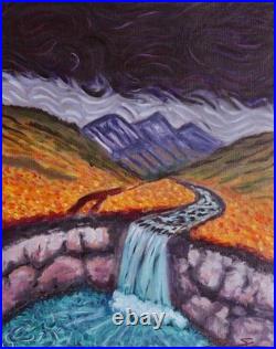 ShawNshawN Original Waterfall Painting on Canvas 16x20 Mountains Art