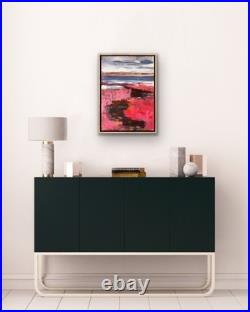 Shore Painting Original Art Modern Pink Acrylic Wall Art Lake Landscape 20x28