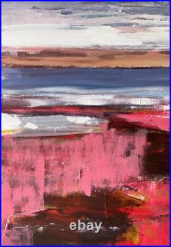 Shore Painting Original Art Modern Pink Acrylic Wall Art Lake Landscape 20x28