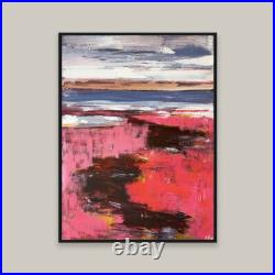 Shore Painting Original Art Modern Pink Acrylic Wall Art Lake Landscape 20x28