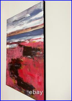 Shore Painting Original Art Modern Pink Acrylic Wall Art Lake Landscape 20x28