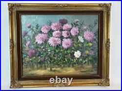 Signed Dorothy Dzigurski Oil Painting 20x16 Floral Art Vintage Gold Ornate Frame