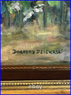 Signed Dorothy Dzigurski Oil Painting 20x16 Floral Art Vintage Gold Ornate Frame