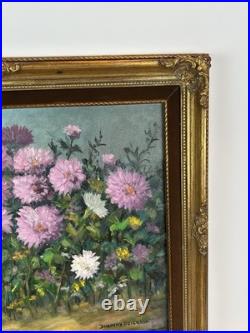 Signed Dorothy Dzigurski Oil Painting 20x16 Floral Art Vintage Gold Ornate Frame