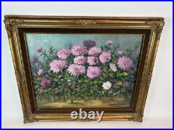 Signed Dorothy Dzigurski Oil Painting 20x16 Floral Art Vintage Gold Ornate Frame