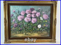 Signed Dorothy Dzigurski Oil Painting 20x16 Floral Art Vintage Gold Ornate Frame