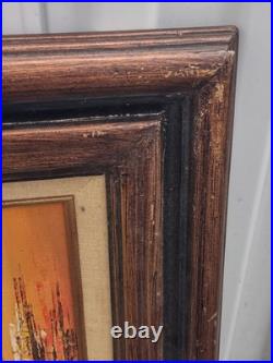 Signed Framed Original Wood Painting Abstract Italy Cityscape Bridge Scene