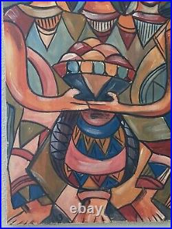 Signed OIL on CANVAS painting ABSTRACT NIGERIAN ART- 28x16