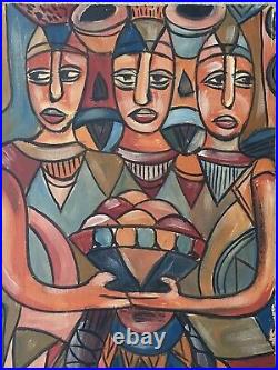 Signed OIL on CANVAS painting ABSTRACT NIGERIAN ART- 28x16