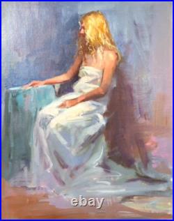 Sitting model painting figurative original oil on canvas impressionism artwork