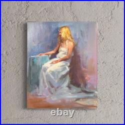 Sitting model painting figurative original oil on canvas impressionism artwork