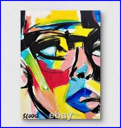 Sloog Original Art Bold Expressionism Painting on Canvas 12x16 Wearing Glasses