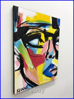 Sloog Original Art Bold Expressionism Painting on Canvas 12x16 Wearing Glasses