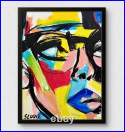 Sloog Original Art Bold Expressionism Painting on Canvas 12x16 Wearing Glasses