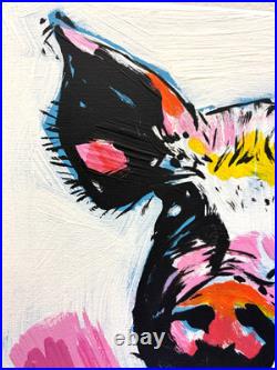 Sloog Original Art Bright Unique Expressionism Painting on Canvas 11x14 Pink Pig