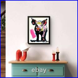 Sloog Original Art Bright Unique Expressionism Painting on Canvas 11x14 Pink Pig