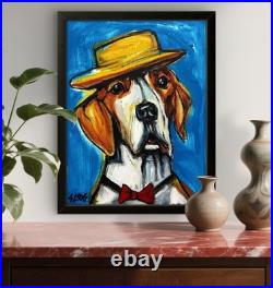 Sloog Original Art Loose Expressionist Painting on Canvas 11x14 Dog Wearing Hat