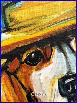 Sloog Original Art Loose Expressionist Painting on Canvas 11x14 Dog Wearing Hat