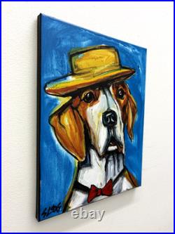 Sloog Original Art Loose Expressionist Painting on Canvas 11x14 Dog Wearing Hat