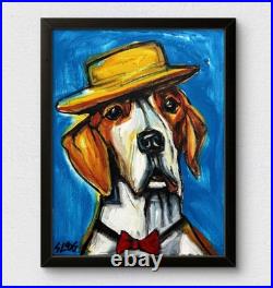 Sloog Original Art Loose Expressionist Painting on Canvas 11x14 Dog Wearing Hat