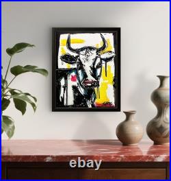 Sloog Original Art Unique Expressionism Drippy Painting on Canvas 8x10 Cow Bull Sloog Original Art Unique Expressionism Drippy Painting on Canvas 8x10 Cow Bull