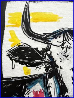 Sloog Original Art Unique Expressionism Drippy Painting on Canvas 8x10 Cow Bull