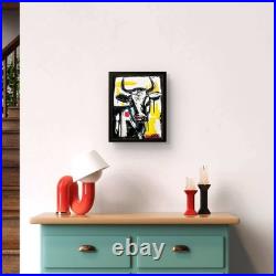 Sloog Original Art Unique Expressionism Drippy Painting on Canvas 8x10 Cow Bull