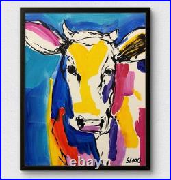 Sloog Original Art Unique Expressionist Painting on Canvas 11x14 Colorful Cow Sloog Original Art Unique Expressionist Painting on Canvas 11x14 Colorful Cow
