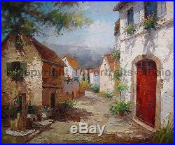 Spanish Town, Original Landscape Textured Oil Painting on Canvas Art, 36 x 30