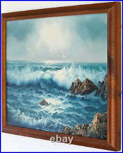 Stan Knight Vintage Moody Breaking Waves Acrylic On Canvas Painting