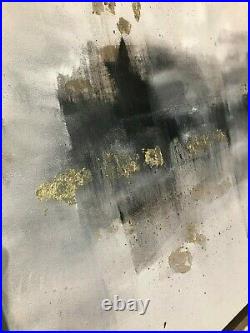 Statement Abstract canvas painting! Stunning Greys/ Gold Leaf canvas art