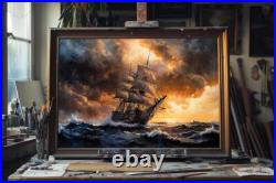 Stormy Seas Oil Painting Dramatic Tall Ship Art on Canvas, Made to Order
