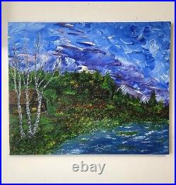 Stormy Skies, Country Landscape, Original Art Abstract Acrylic Painting canvas