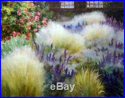 Stretched Original Oil Painting on Canvas Impressionism French Garden Scene