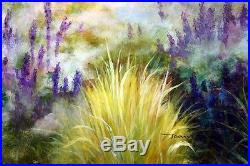 Stretched Original Oil Painting on Canvas Impressionism French Garden Scene