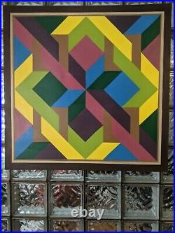 Striking Large Vintage 1981 mcm Abstract Op Art Geometric Painting- J Kilguss