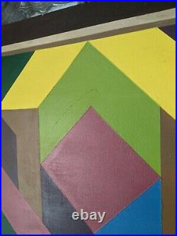 Striking Large Vintage 1981 mcm Abstract Op Art Geometric Painting- J Kilguss