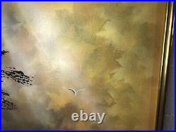 Stunning Oil On Canvas Painting By Demonia Seagulls Sun Rays Clouds Sky Trees