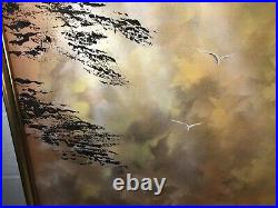 Stunning Oil On Canvas Painting By Demonia Seagulls Sun Rays Clouds Sky Trees