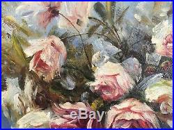 Stunning oil on canvas vase of roses, Owen Bowen original