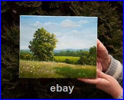 Summer Landscape Oil Painting Original Art On Canvas Trees And Fields 10 x 8